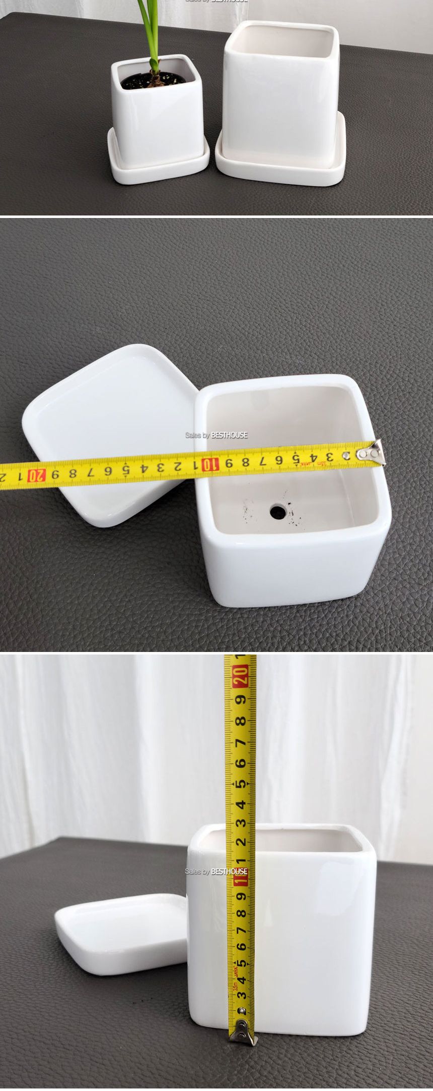 모던 도기 라운드코너 사각 유광 화분 11x11x11cm/화분/사각형화분/흰색화분/깔끔한화분/네모화분/모종화분