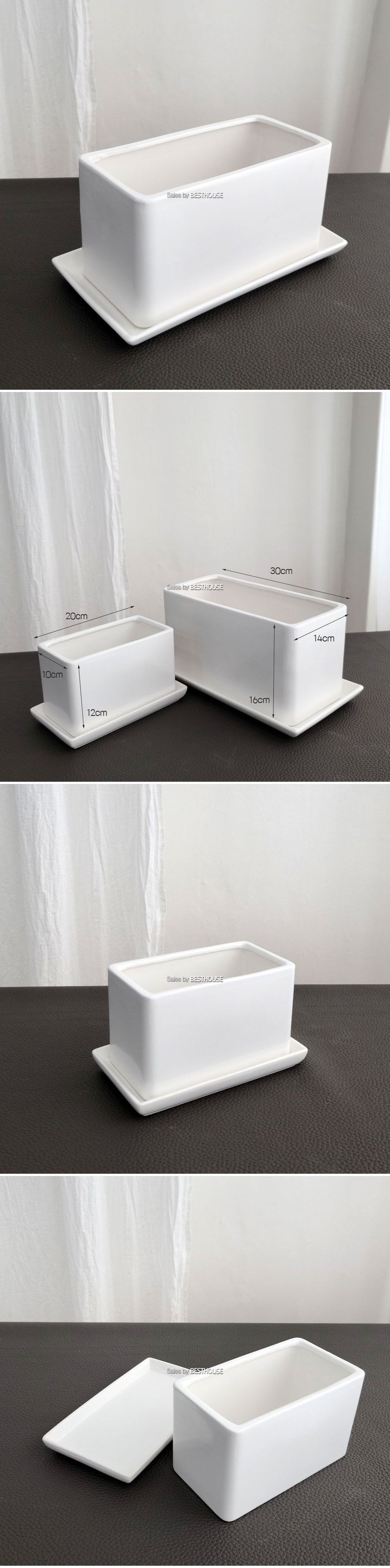모던 도기 라운드코너 직사각 무광 화분 대 30x14x16cm/화분/사각형화분/흰색화분/깔끔한화분/네모화분/모