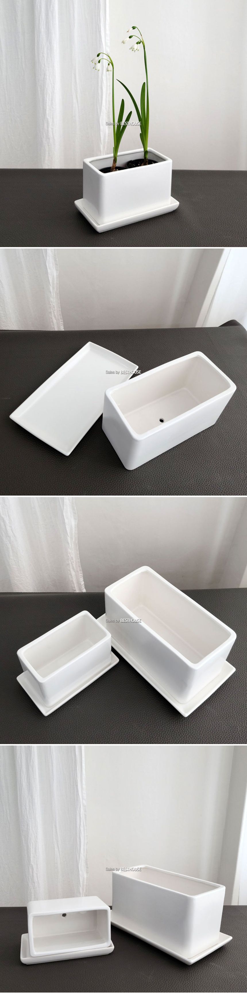 모던 도기 라운드코너 직사각 무광 화분 대 30x14x16cm/화분/사각형화분/흰색화분/깔끔한화분/네모화분/모