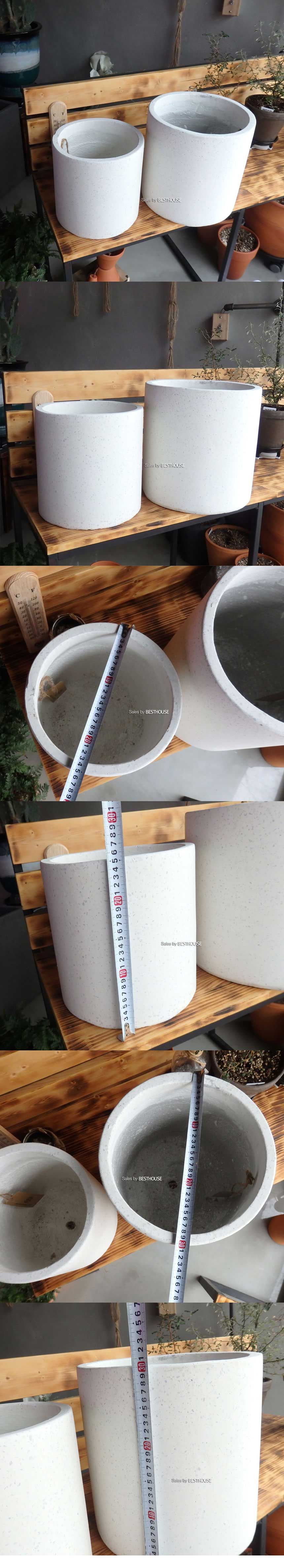 2개셋시멘트 화분 화이트 원통형 25x25 30x30cm/화분/꽃화분/식물화분/플라워화분/꽃집화분/분배화분/인테