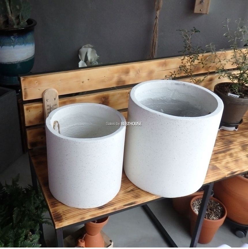 2개셋시멘트 화분 화이트 원통형 25x25 30x30cm/화분/꽃화분/식물화분/플라워화분/꽃집화분/분배화분/인테