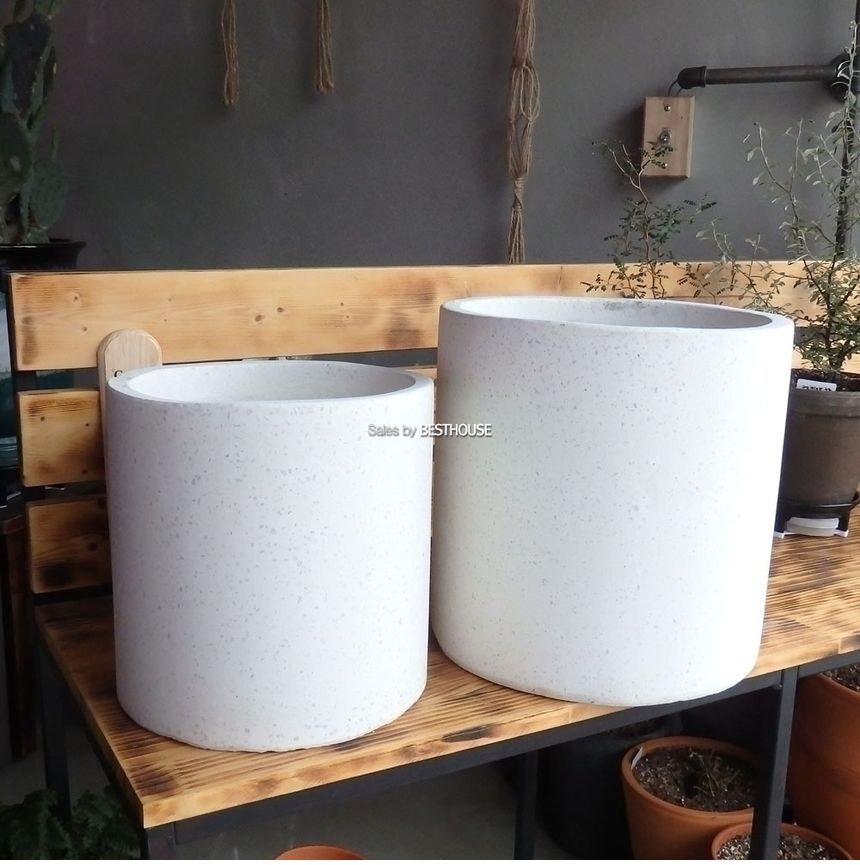2개셋시멘트 화분 화이트 원통형 25x25 30x30cm/화분/꽃화분/식물화분/플라워화분/꽃집화분/분배화분/인테