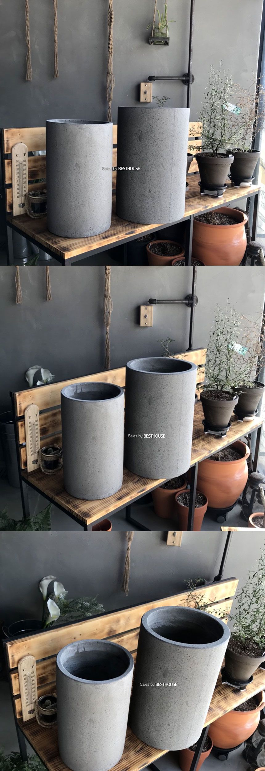 2개셋시멘트 화분 C2S01 원통형 21x35 27x40cm 그레이/화분/꽃화분/식물화분/플라워화분/꽃집화분/분배화분