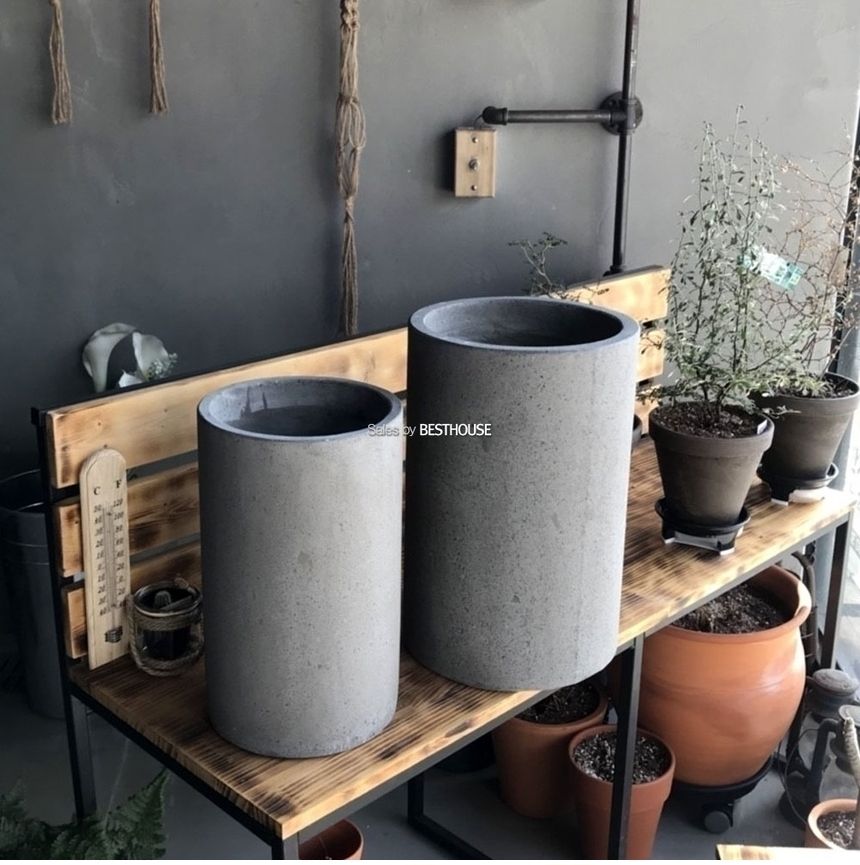 2개셋시멘트 화분 C2S01 원통형 21x35 27x40cm 그레이/화분/꽃화분/식물화분/플라워화분/꽃집화분/분배화분