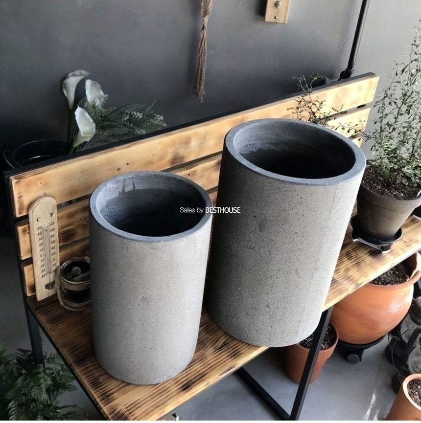 2개셋시멘트 화분 C2S01 원통형 21x35 27x40cm 그레이/화분/꽃화분/식물화분/플라워화분/꽃집화분/분배화분