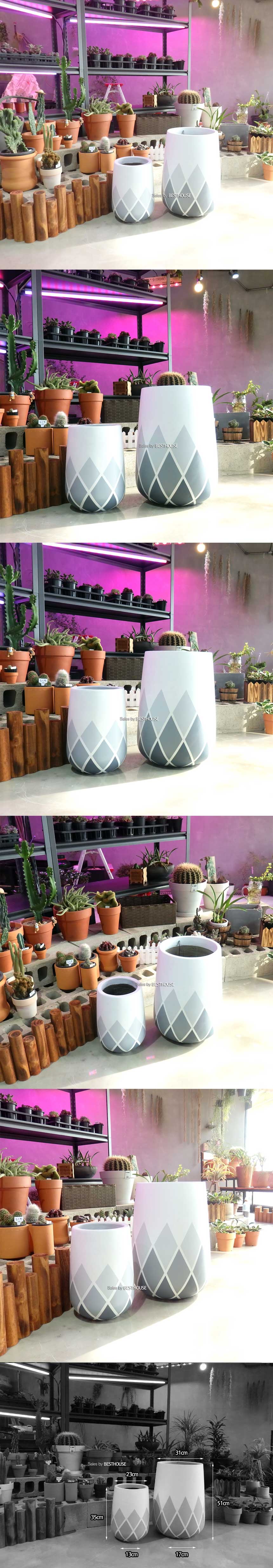2개셋트 모던 시멘트 화분 긴원형 그레이체크 31x51 23x35cm/화분/꽃화분/식물화분/플라워화분/꽃집화분/분