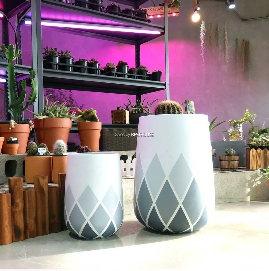 2개셋트 모던 시멘트 화분 긴원형 그레이체크 31x51 23x35cm/화분/꽃화분/식물화분/플라워화분/꽃집화분/분