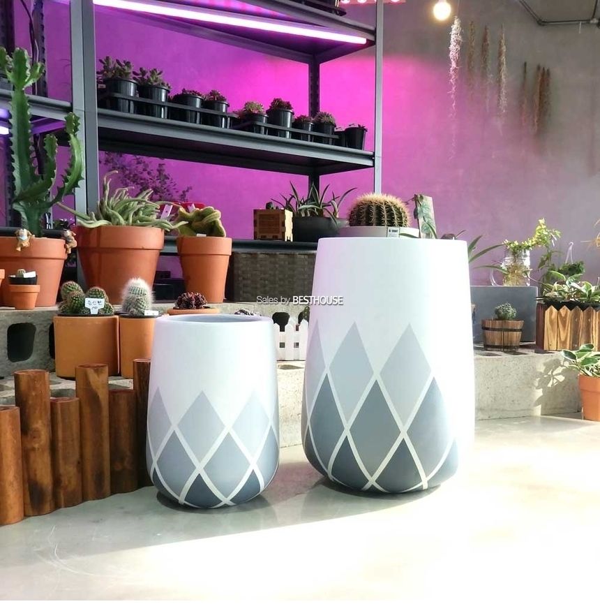 2개셋트 모던 시멘트 화분 긴원형 그레이체크 31x51 23x35cm/화분/꽃화분/식물화분/플라워화분/꽃집화분/분