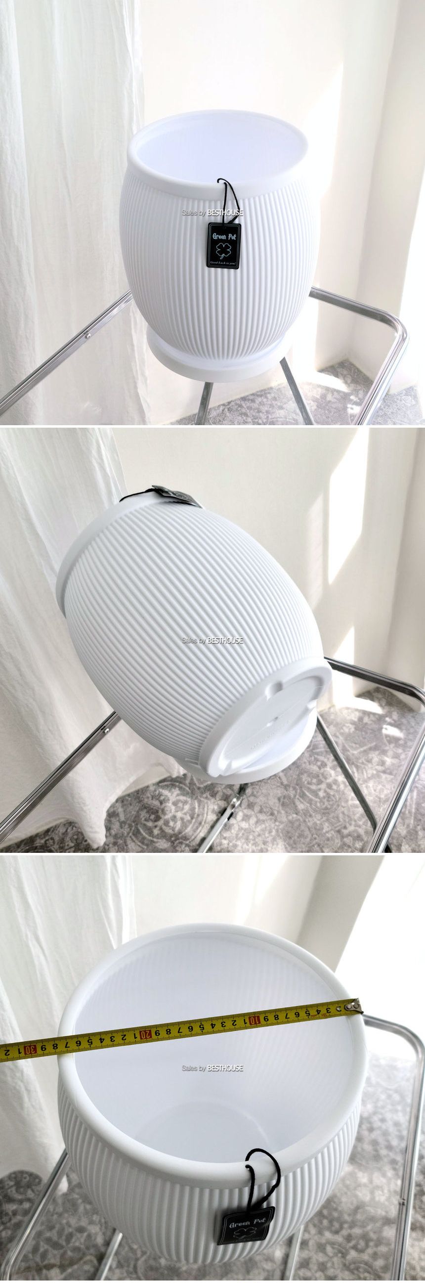 고강도 플라스틱 세로줄무늬 그린팟 28x35cm/화분/플라스틱화분/꽃화분/식물화분/플라워화분/꽃집화분/분배