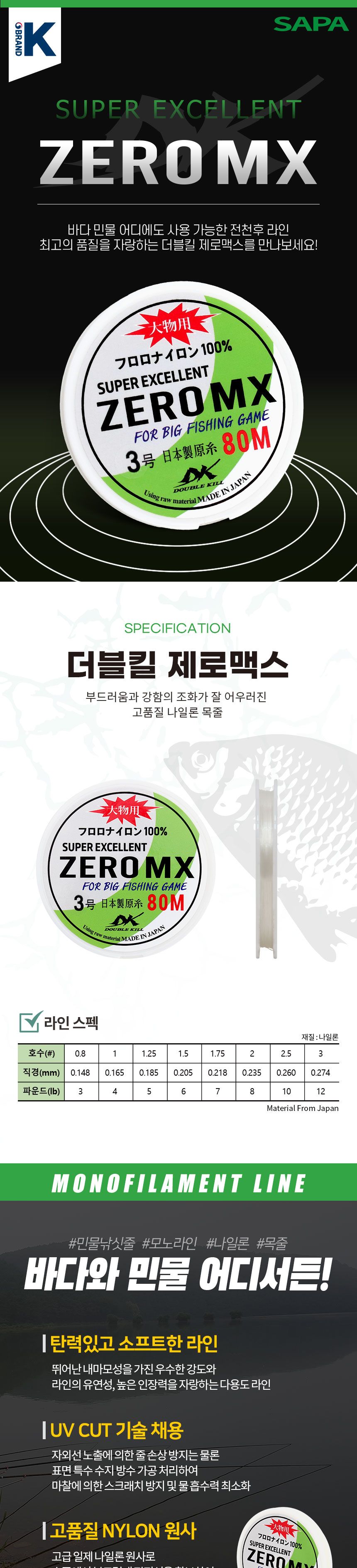 싸파 더블킬 제로MX 1.5호 투명 나일론 바다 목줄 제로맥스 낚시줄 낚싯줄 낚시도구 바다낚시 낚시준비물 민물낚시줄 바다낚시줄 낚시줄교체 낚싯줄교체 나일론낚싯줄 고급낚싯줄 바다목줄낚싯줄