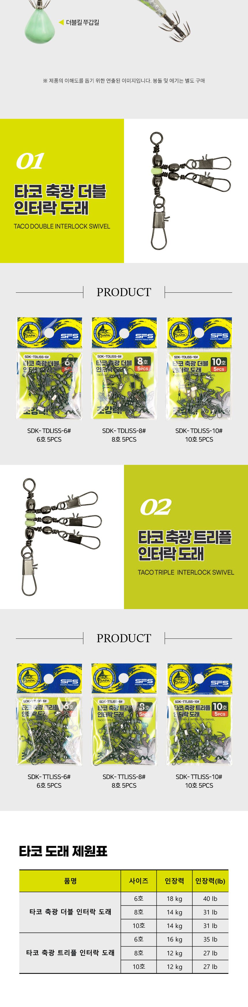 싸파 더블킬 SDK-TTLISS-6 타코 축광 트리플 인터락 도래 6호 5PCS 두족류 낚시장비 낚시공구 낚시도래 쭈꾸미도래 문어도래 스냅도래 스테인레스도래 쭈꾸미채비 싸파핀도래 회전도래