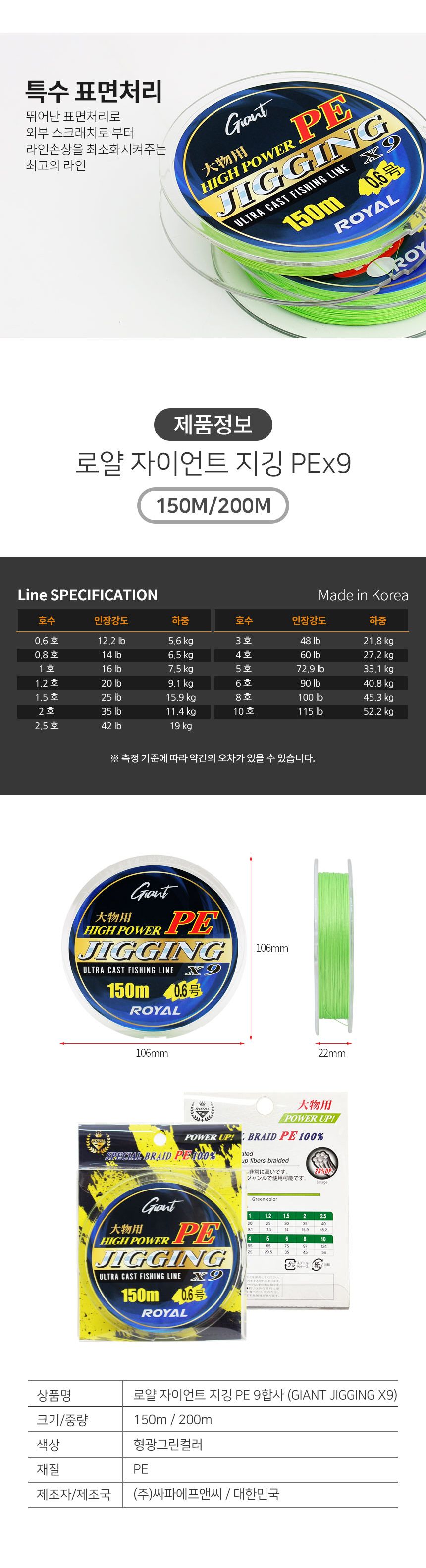 싸파 로얄 자이언트 지깅 PE 9합사 200m 그린 6호 낚시줄 낚싯줄 낚시도구 합사줄 합사낚시줄 릴낚시줄 바다낚시 낚시준비물 민물낚시줄 바다낚시줄 낚시줄교체 낚싯줄교체