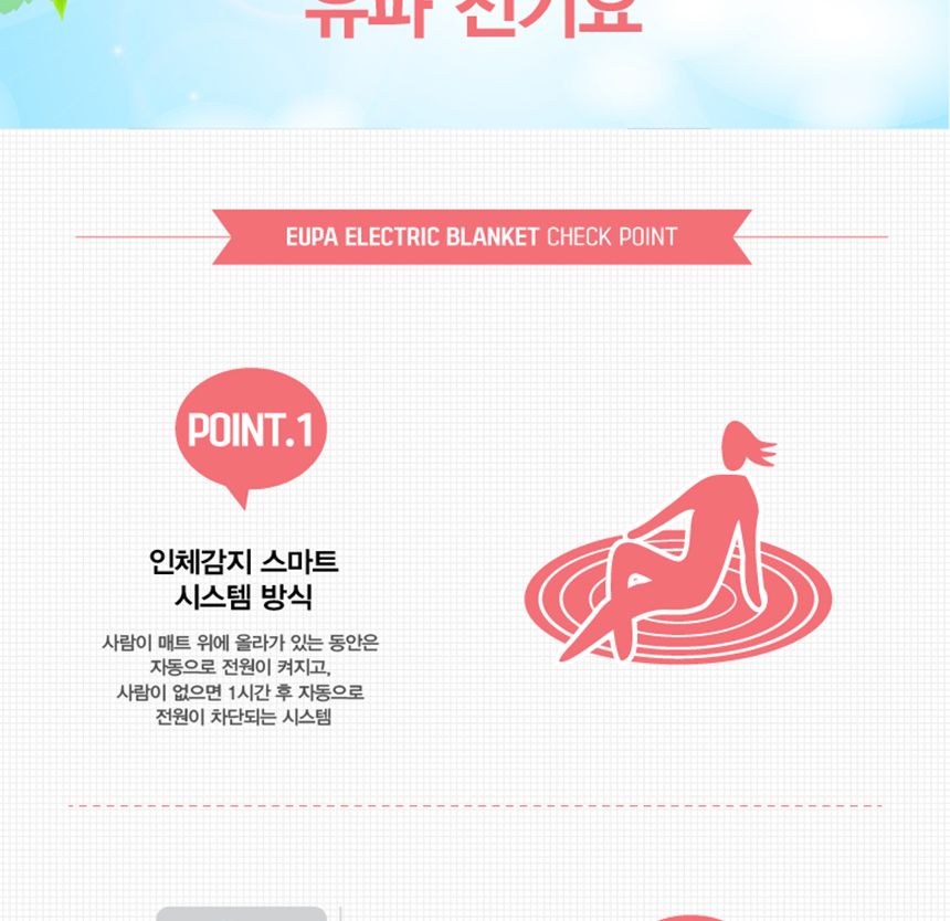 유파 인체감지 전기 카페트(1-2인용 100x180cm) EKM-80NPS/전기카페트/온열카페트/매트/전기매트/온열매트/