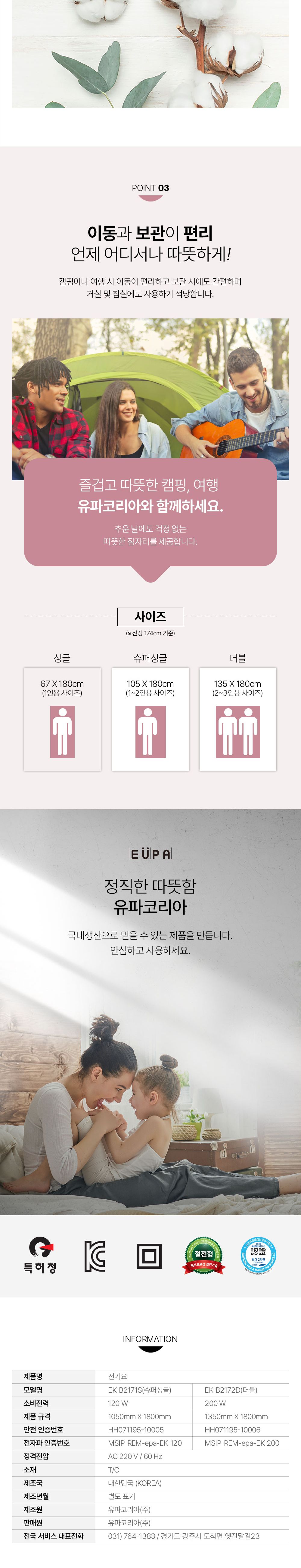 부드러운 면혼방 트리 전기요(2-3인용 135x180cm) EK-B2172D/겨울전기요/안전장치/한국생산/전기요더블/따