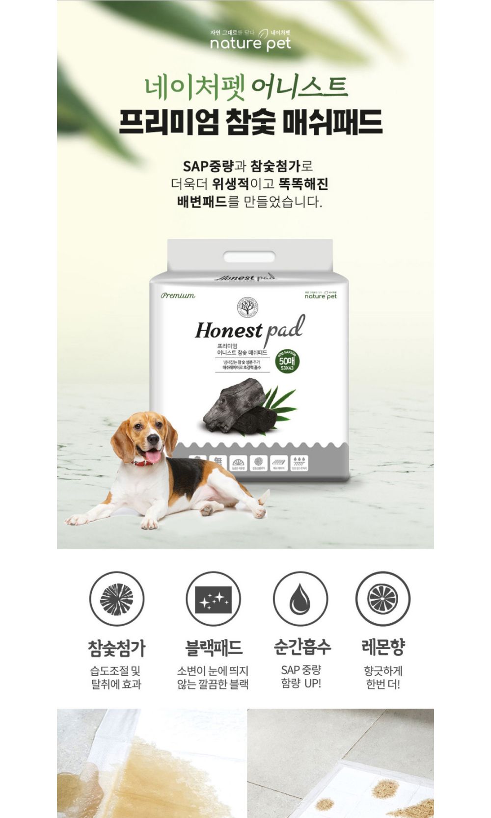 네이처펫 어니-스트 프리미엄 참숯 매쉬패드50매(장당38g)/배변패드/소변패드/애견패드/애완용패드/반려동
