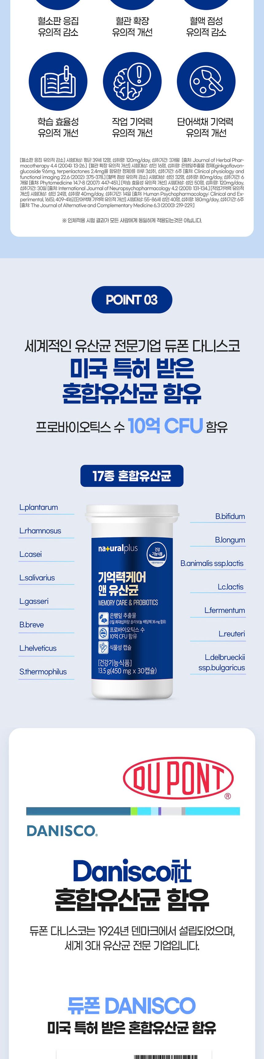 내츄럴플러스 기억력케어 앤 유산균 450mg 30캡슐 기억력프로바이오틱스 기억력유산균 유산균제 프로바이오틱 프로바이오틱스 유산균 영양제 유산균영양제 영양보조식품