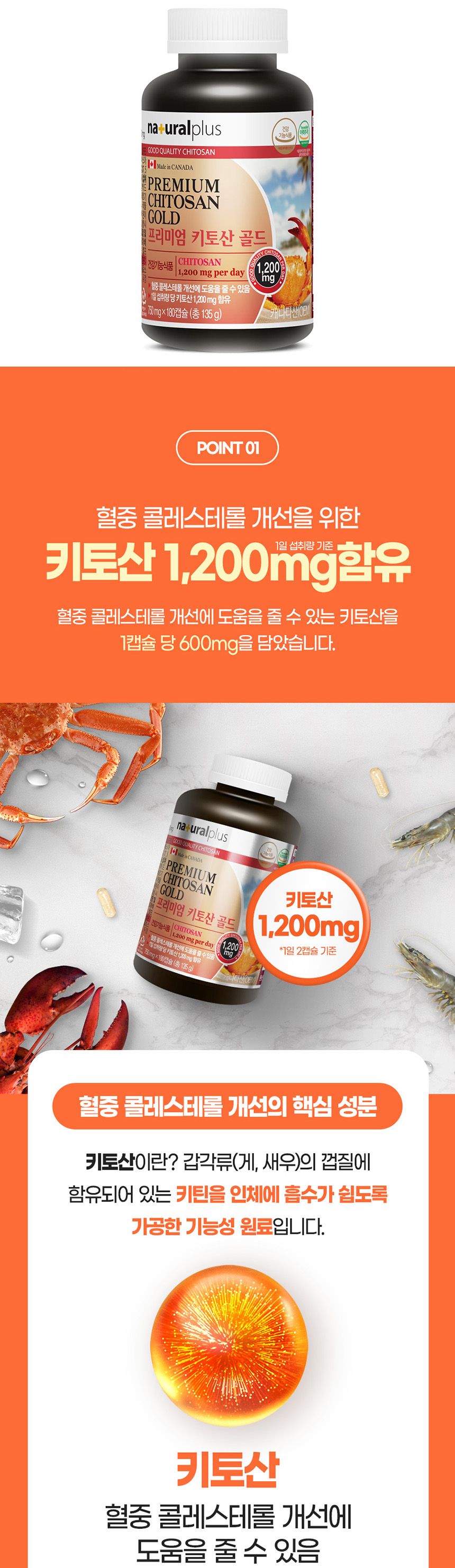 내츄럴플러스 - 프리미엄 키토산 골드 750mg x 180 키토산골드 키토산영양제 키토산 영양보조제 영양제 영양보충제 기능성영양제