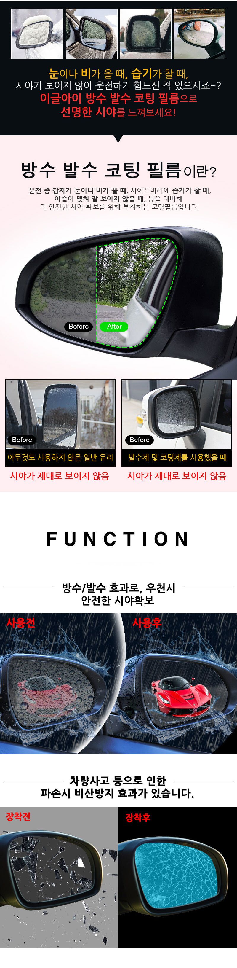 X이글아이발수코팅필름(1P-150X200사각) 사계절 30대여성 40대남성 20대남성 이색적인 발수코팅 방수필름지 햇빛차단 김서림방지 습기예방 방수코팅필름 방수발수코팅필름 시야확보 사이드미러필름 사이드미러발수코팅