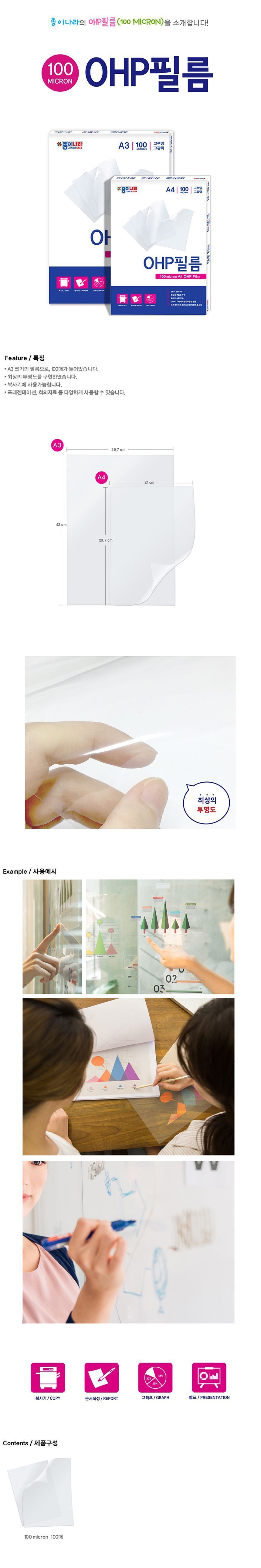 A3 OHP 필름 (100 micron) 문구 사무용품 사무용지 코팅지 기계코팅 코팅필름 코팅 종이코팅 종이코팅필름 사무용코팅필름 다용도코팅지