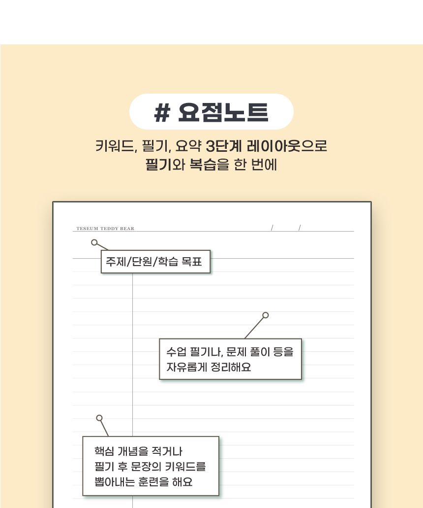 테디베어 B5 요점 스프링 노트 B5노트 필기노트 코넬식노트 요점노트 3단계레이아웃노트 복습노트 학생노트 수업노트 고급노트 유선노트 유선스프링노트 코넬식스프링노트