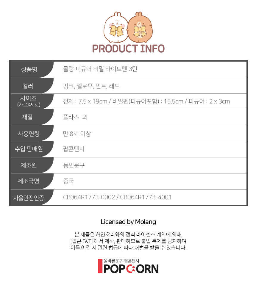 몰랑 피규어 비밀펜 3탄 20개 1세트 시크릿펜 매직볼펜 비밀글씨 라이트볼펜 비밀편지펜 시크릿편지펜