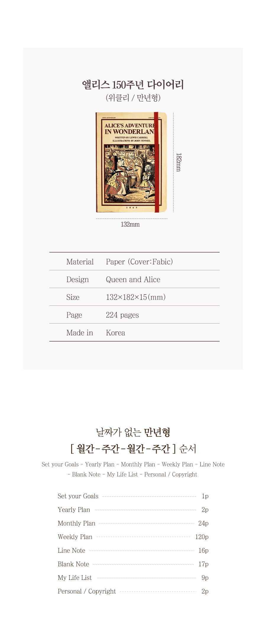 앨리스 150주년 기념 다이어리 - 여왕과 앨리스 다이어리 디자인다이어리 계획다이어리 메모다이어리 나만의다이어리 학생다이어리 직장인다이어리 휴대용다이어리 만년형다이어리 이쁜다이어리