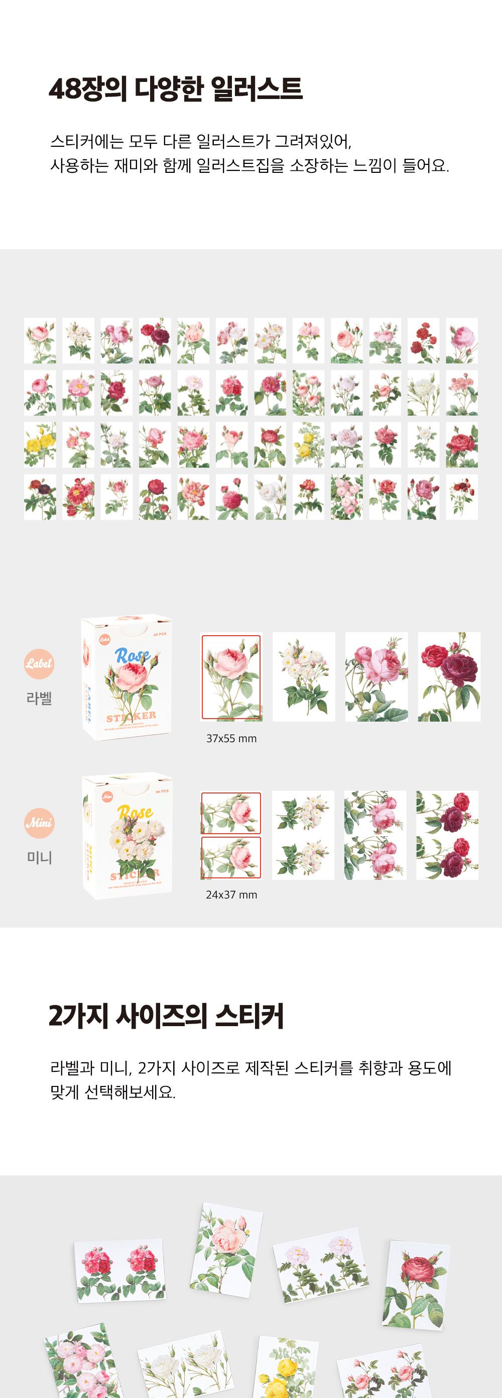 스티커팩 로즈 카드형스티커 스티커 다꾸 다이어리스티커 꽃스티커 꾸미기스티커