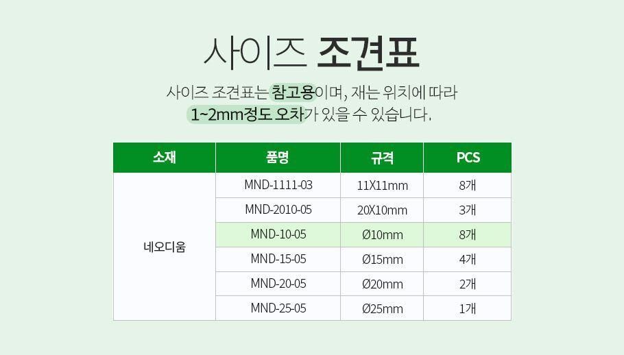 DIY강력자석 원형 지름10mmx두께5mm 8개입 자석 강력한자석 고정자석 원형자석 DIY자석 문구용자석 냉장고자석 사무용자석 인테리어자석 장식용자석 소품용자석