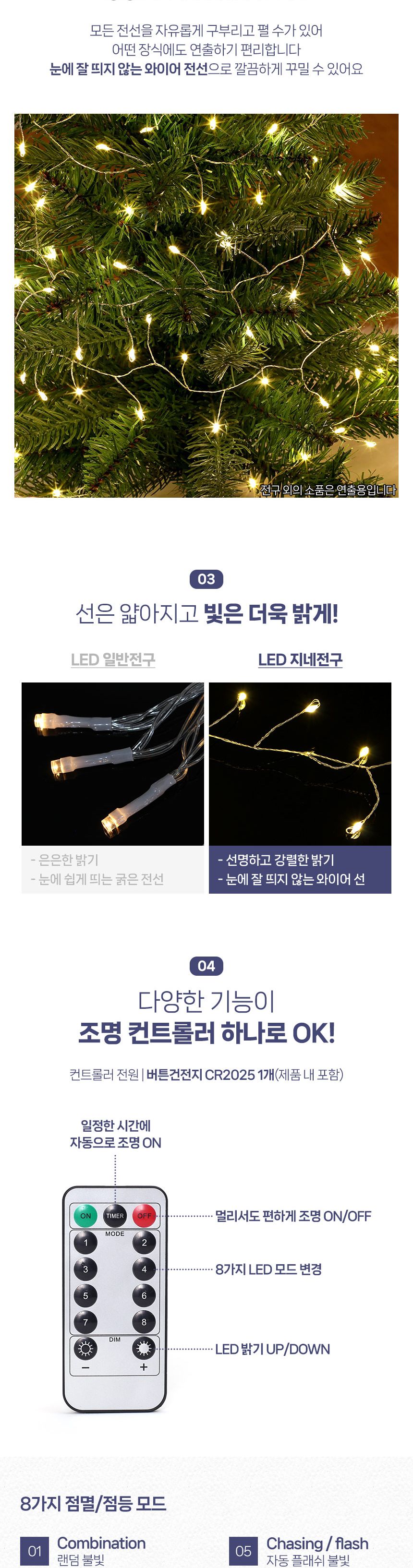 (은하수) LED 300구 실버선 USB 지네 전구(7.5m) (리모컨포함)/전구/장식용전구/인테리어전구/방꾸미기/파