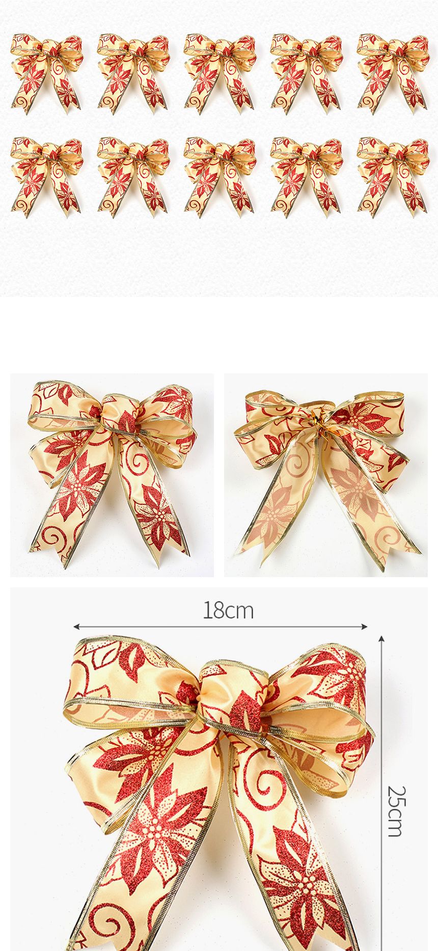 글로리 레드 골드 리본 10p세트(18x25cm)/트리장식/트리리본/크리스마스트리리본/리본오너먼트/트리오너먼