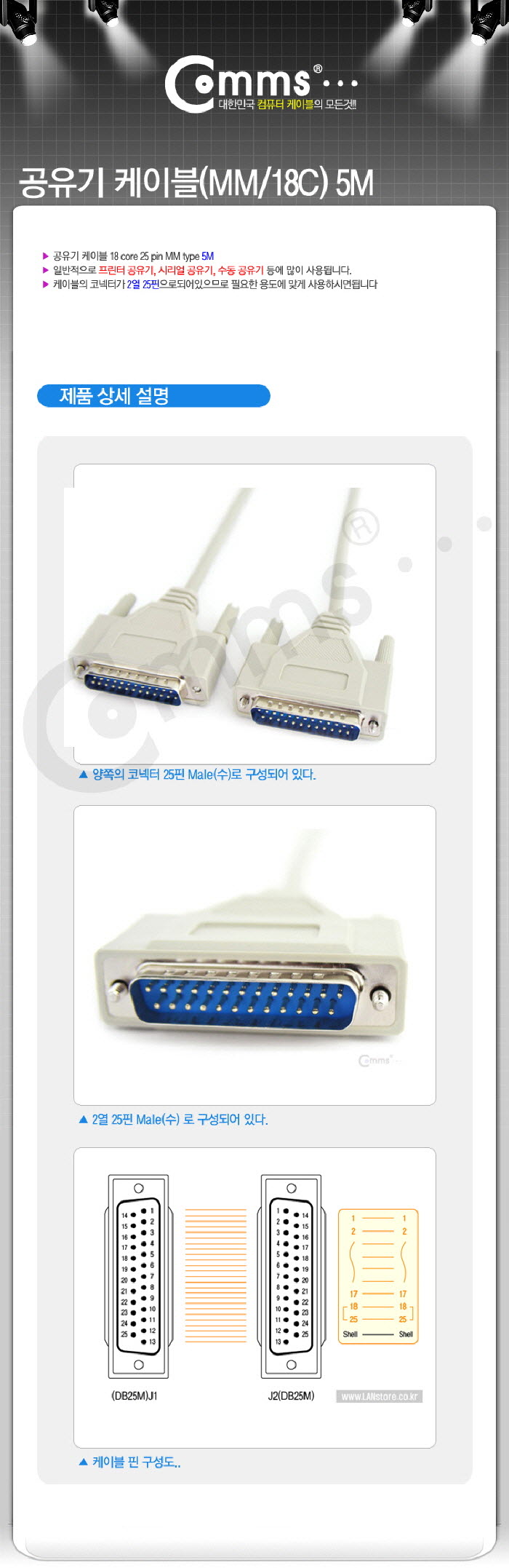 Coms 공유기 케이블(MM 18C) 5M 공유기케이블 DSUB케이블 컴퓨터케이블 PC케이블 네트워크자재 컴퓨터용품 PC용품 PC주변케이블