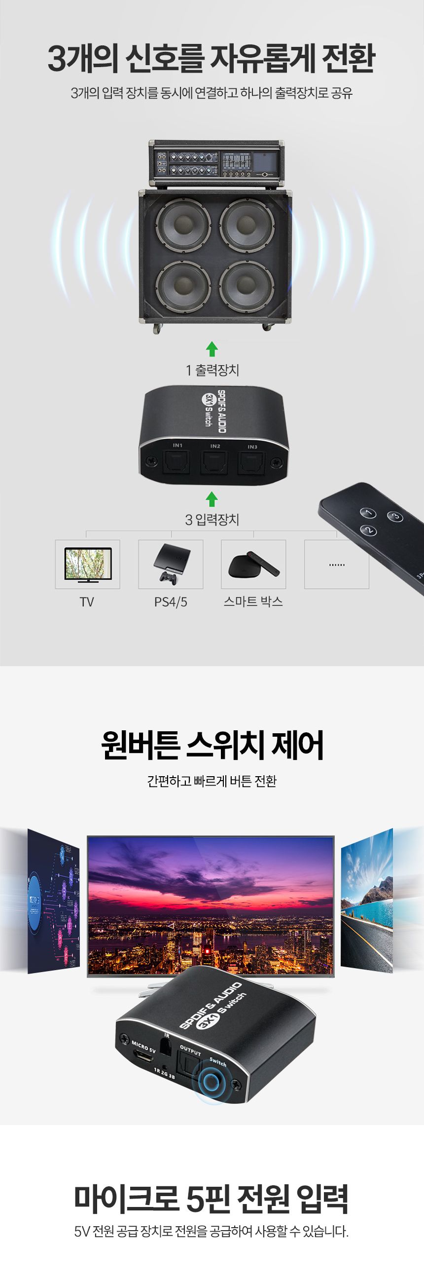 Coms 오디오 광 선택기 3:1 IR 리모컨/오디오선택기/리모컨선택기/광오디오선택기/광오디오기기선택출력/3