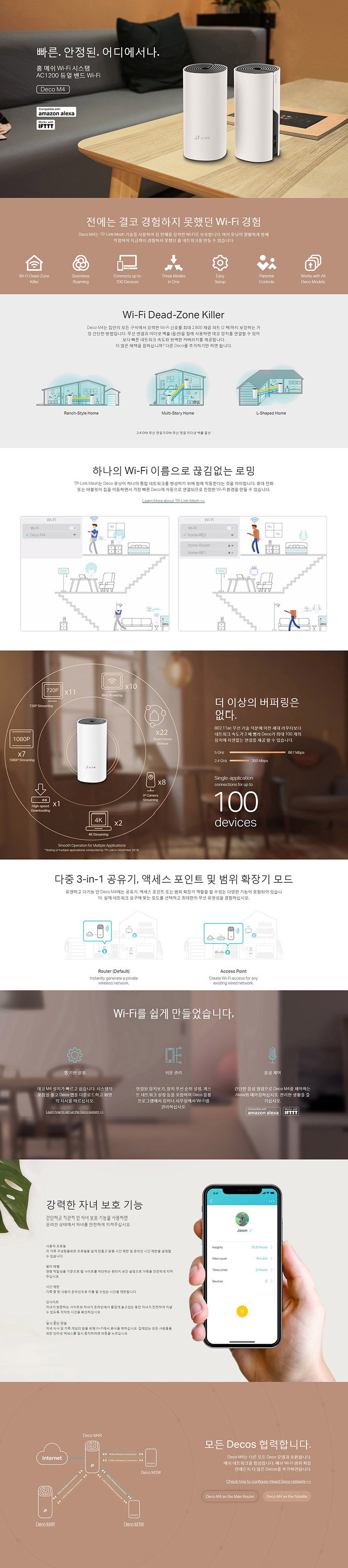 DECO M4 KIT - AC1200 MESH WiFi 시스템. DECO M4 . 2대세트 네트워크장비 공유기 와이파이공유기 홈메쉬와이파이 네트워크공유기 스마트홈허브 무선공유기 무선와이파이공유기 다중공유기 듀얼밴드와이파이