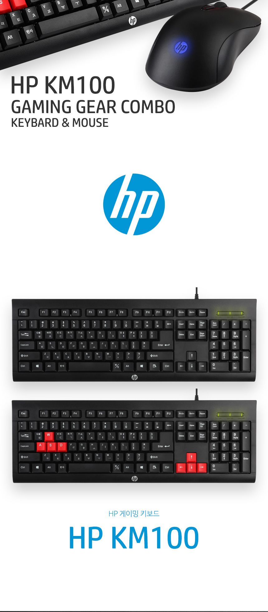 HP USB유선데스트탑세트 KM100 (블랙 키스킨포함)