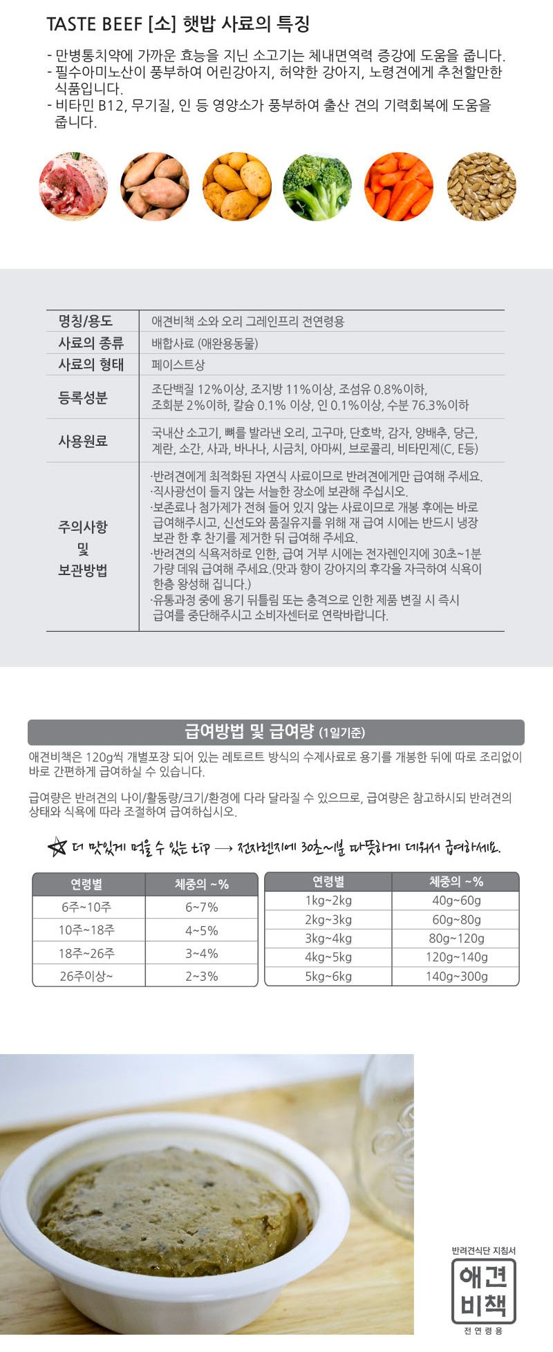 애견비책 햇 밥 - 소고기 (120gX6개)