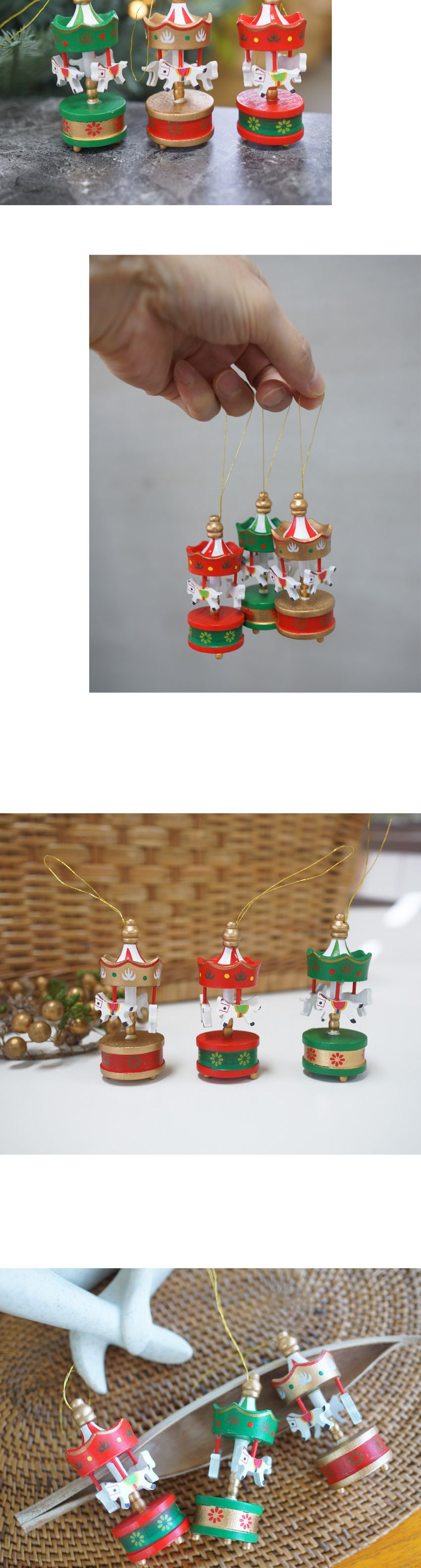크리스마스 미니 회전목마 오너먼트 3P/크리스마스오너먼트/크리스마스소품/회전목마오너먼트/트리오너먼트