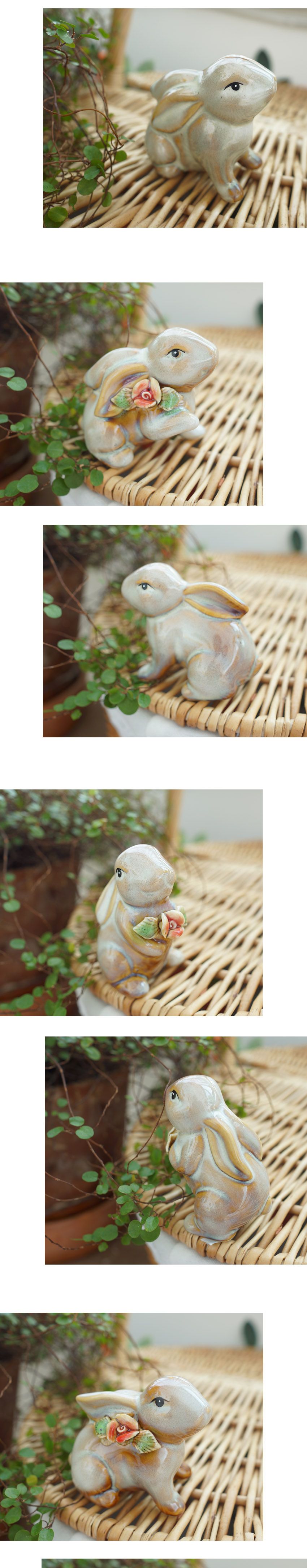 도자기 꽃 토끼 4P/도자기토끼/도자기인형/도자기꽃토끼/토끼인형장식/장식모형/인테리어장식인형/인테리어
