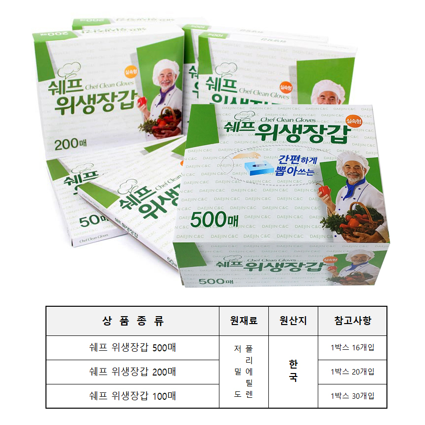 쉐프 위생장갑 200매 - 1개 비닐장갑 장갑 일회용장갑 주방장갑 주방비닐장갑 비닐장갑 일회용비닐장갑 주방일회용장갑 조리용장갑 요리용장갑 일회용조리장갑 일회용요리장갑