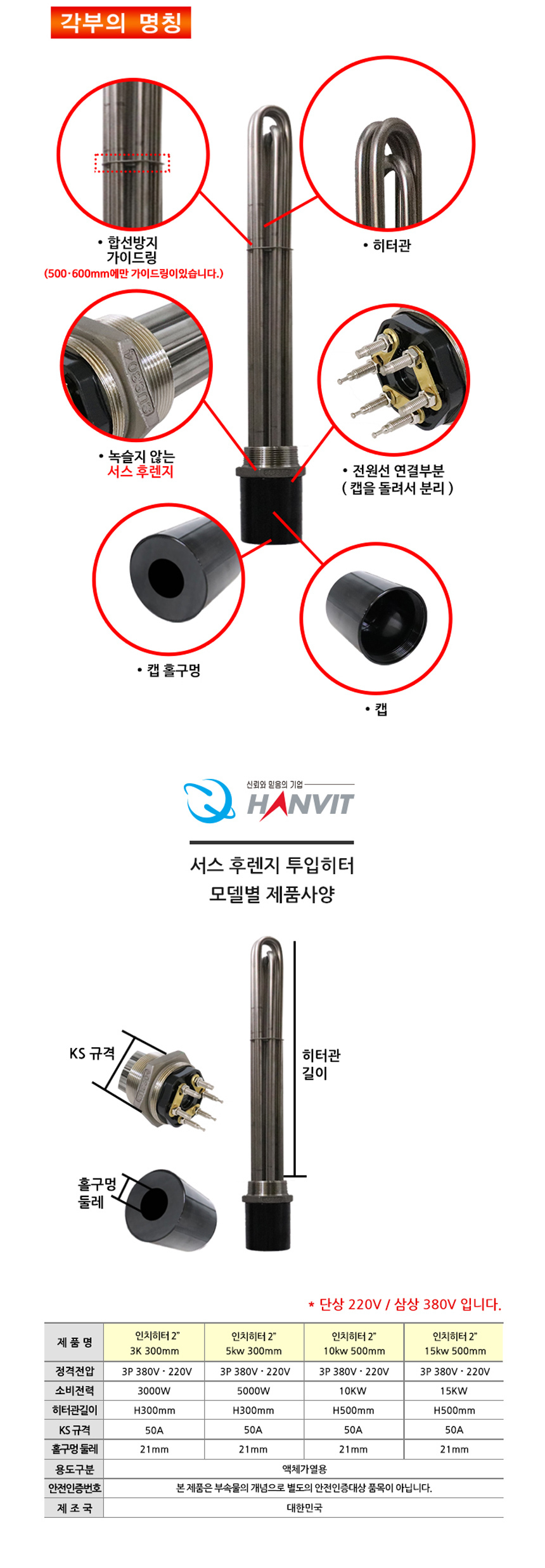 서스 후렌지 투입히터 2인치 3KW 300mm 380V/온수히터/히터/온수기/투입히터/후렌지투입히터/온수투입히터/