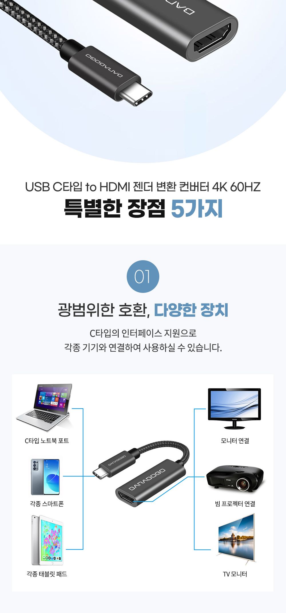 USB C타입 to HDMI 변환 컨버터 4K 60HZ/젠더/C타입젠더/젠더테이블/케이블/노트북케이블/모니터케이블/디