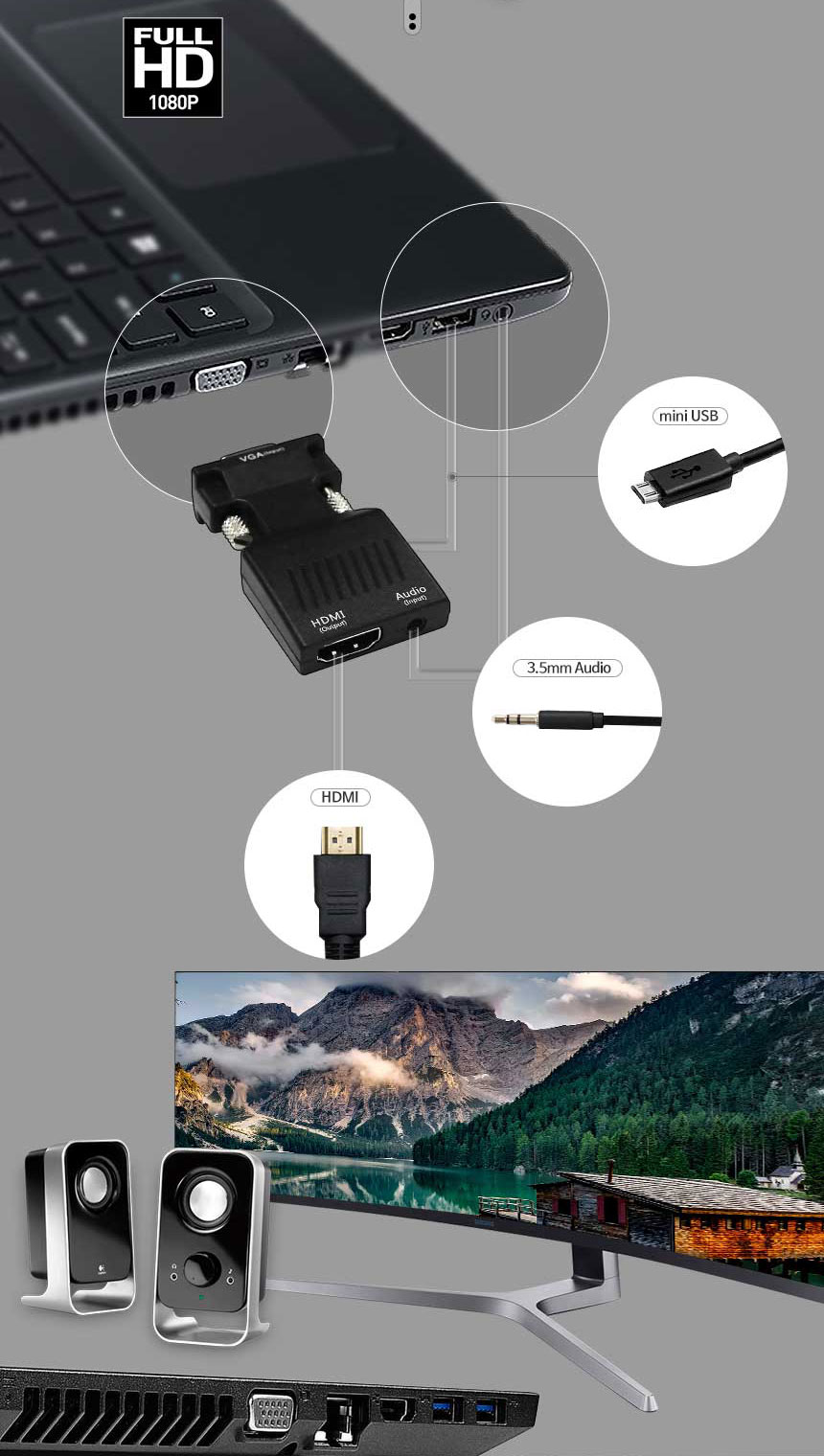 RGB D-SUB VGA TO HDMI 컨버터 변환 젠더 케이블/HDMI젠더/HDMI케이블/HDMI변환젠더/HDMI영상젠더/HDMI모니
