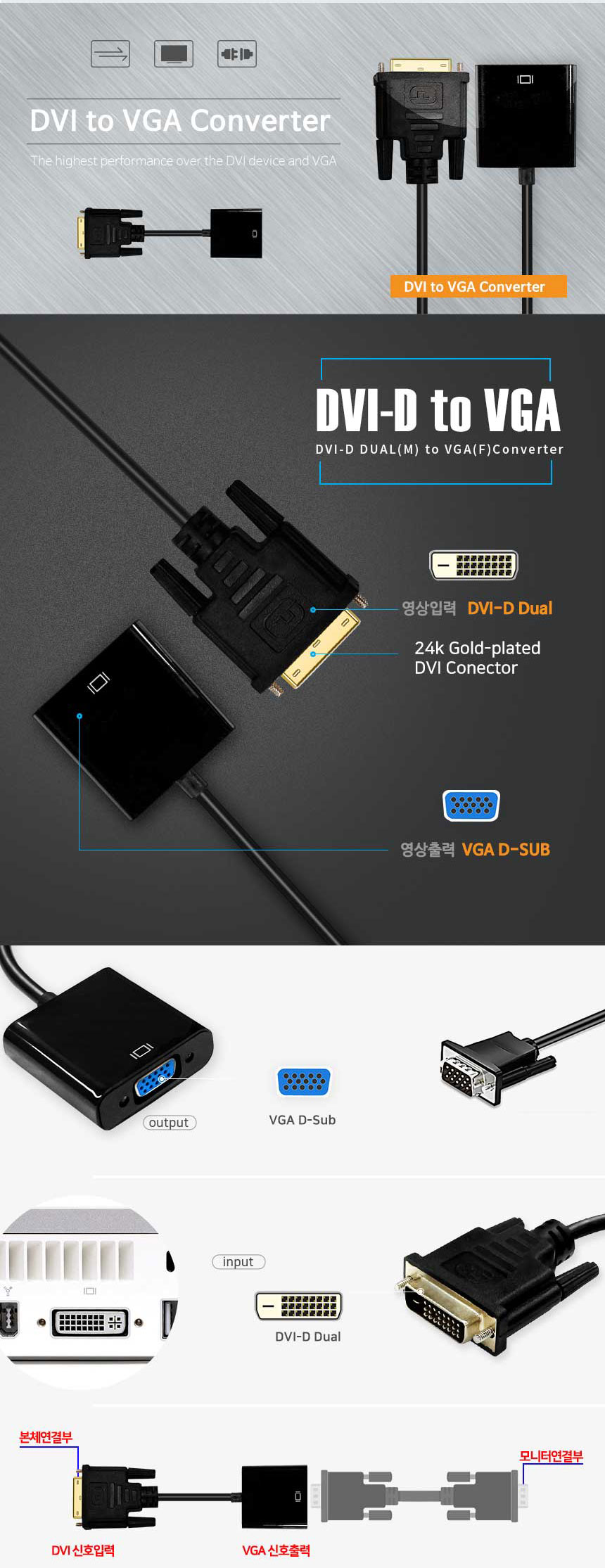 RGB D-SUB VGA TO DVI 컨버터 변환 젠더 케이블/HDMI/HDMI젠더/HDMI컨버터/HDMI영상젠더/HDMI변환젠더/HDMI