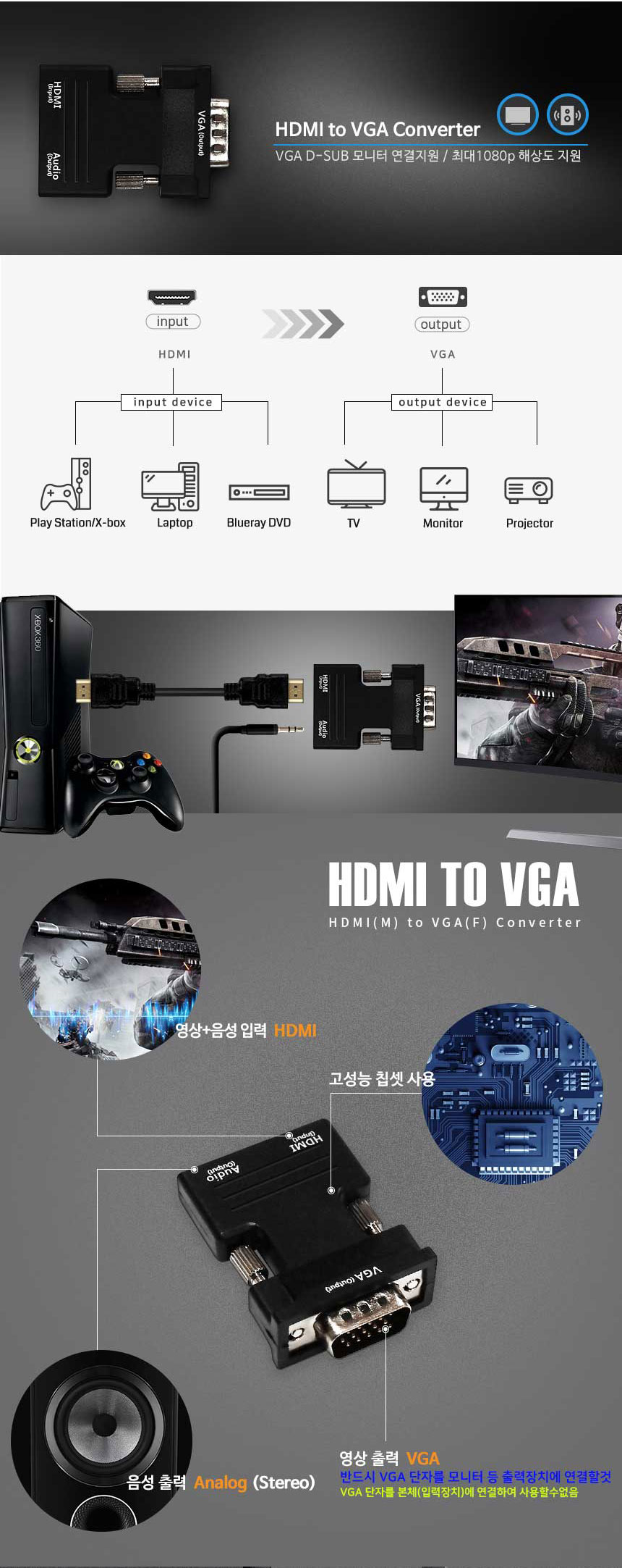 HDMI TO VGA RGB D-SUB 컨버터 변환 젠더 케이블 jc04/HDMI젠더/HDMI케이블/HDMI변환젠더/HDMI영상젠더/HDM