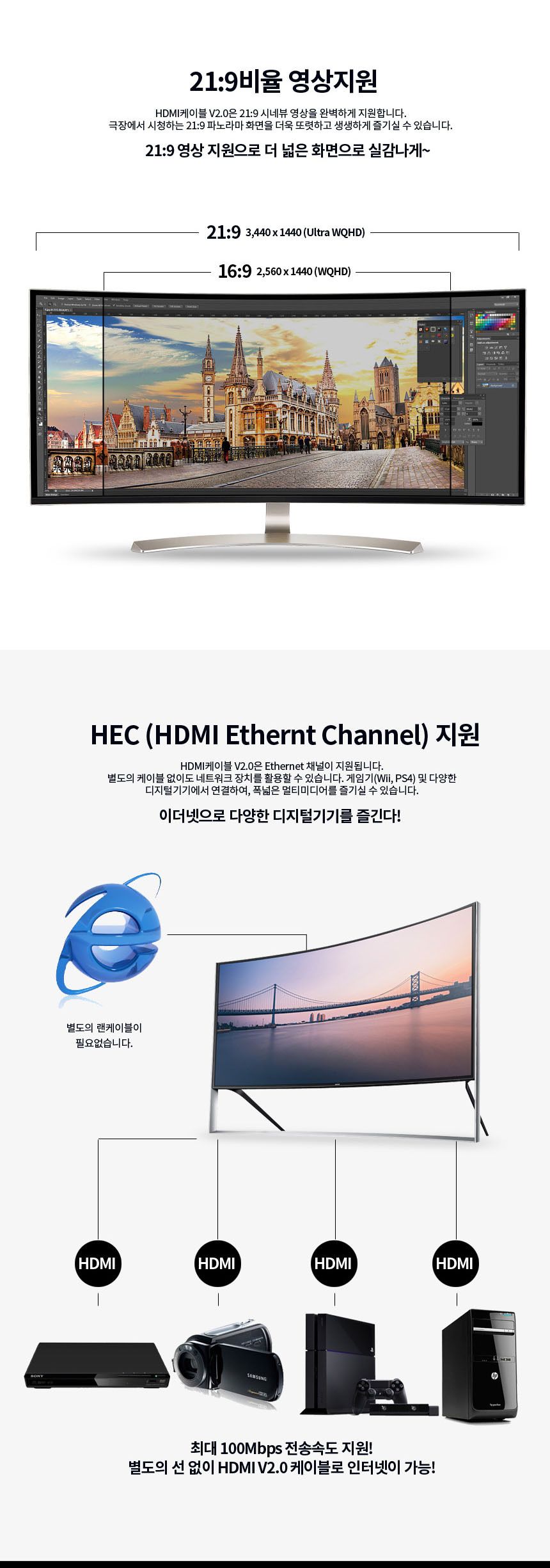 내구성강화 HDMI v2.0 케이블 4K UHD 18Gb 대역폭10M/케이블/영상선/영상케이블/모니터선/모니터영상선/모