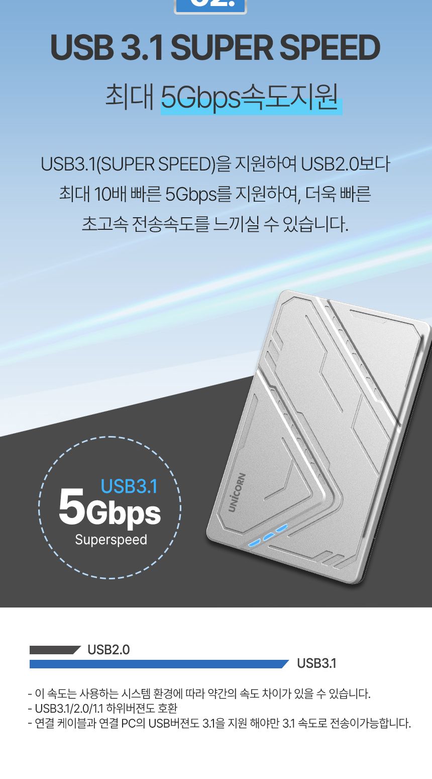 유니콘 HDD-300V USB3.1 2.5인치 외장하드케이스/외장하드/외장케이스/외장하드케이스/하드/외부하드/외부