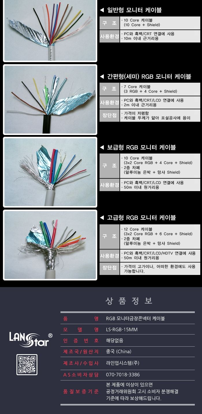 보급형 RGB 15핀 숫-숫 모니터 케이블 5M/케이블/모니터용케이블/영상신호케이블/고선명케이블/고급케이블/