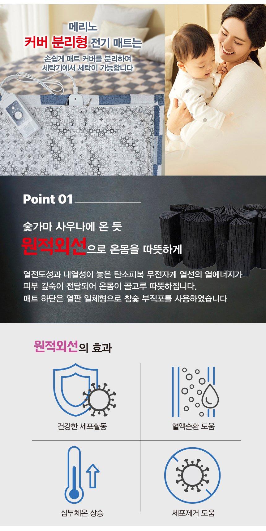 (HM-370_퀸_그레이) 메리노 카본 탄소매트 전기장판 커버분리 퀸/탄소매트/전기매트/카본매트/온열매트/전