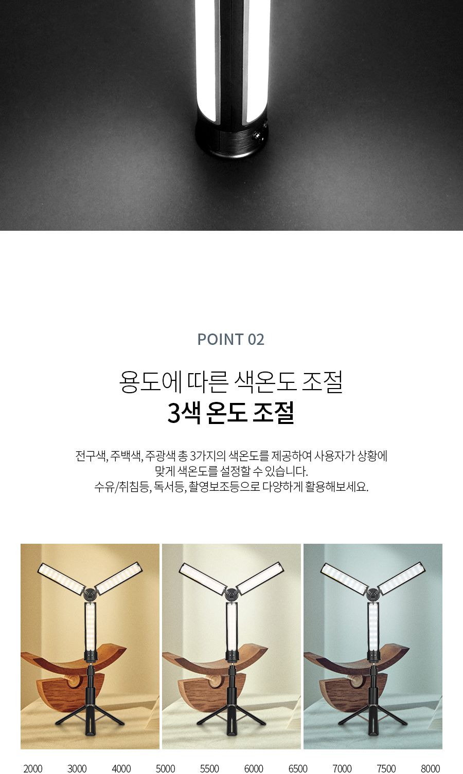 유튜브방송조명 LED 폴딩라이트 3단 360도 휴대용조명/유튜브조명/방송조명/개인방송조명/캠핑라이트/촬영