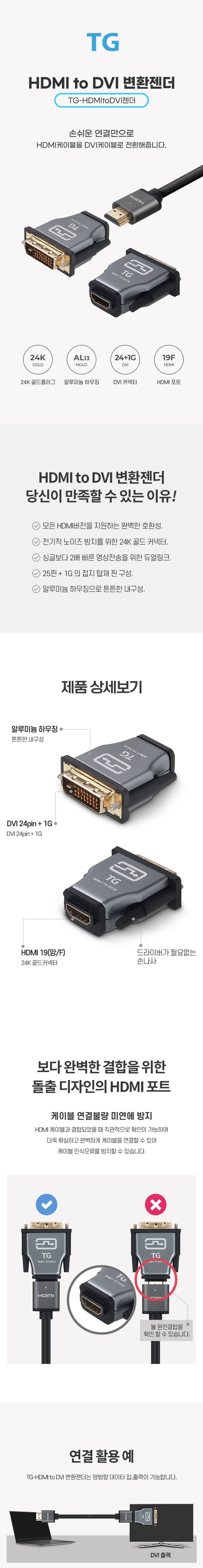 TG삼보 TG-HDMI to DVI 변환 젠더/젠더/케이블/DP변환젠더/CTODP케이블/변환젠더/DVI젠더/HDMI젠더/DVI변환