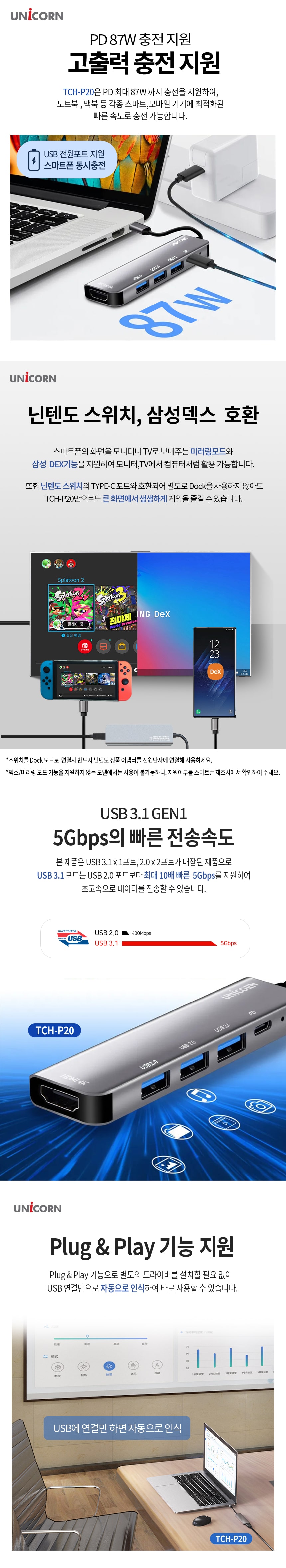 유니콘 5IN1 HDMI C타입 USB멀티허브 4포트허브 4K미/허브/C타입멀티허브/USB멀티허브/SD카드리더기/맥북허